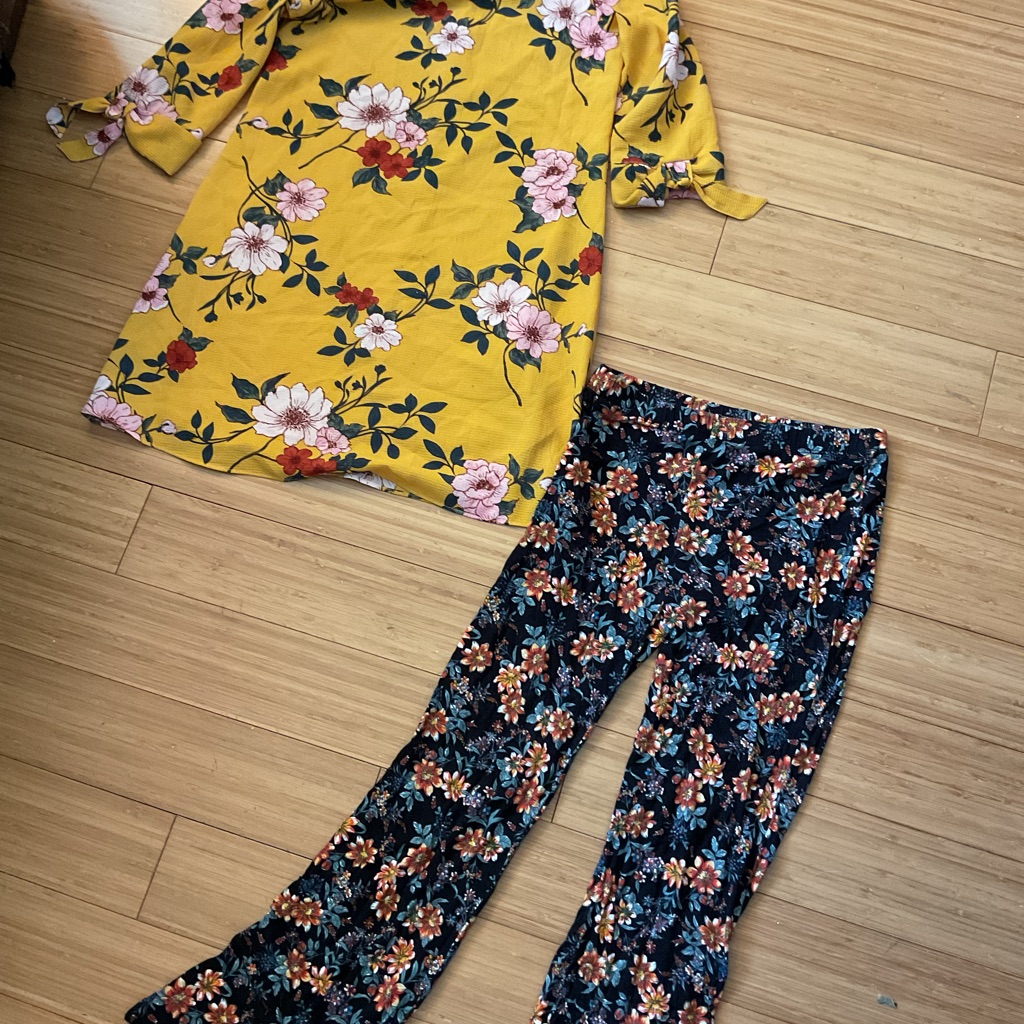 Amy Byer Yellow Floral Dress And Black Floral Pants Set Kids 10